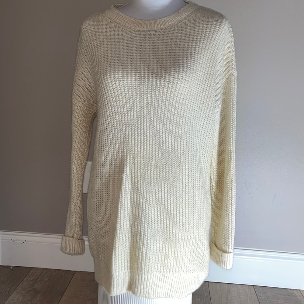 Topshop long sleeve sweater dress crew neck cream / ivory sz 0